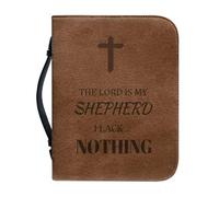 OPENARTUP Housse de bible en cuir marron avec poignée et poche, sac biblique imperméable avec fournitures d'étude, The Lord is My Shepherd I Lack Nothing