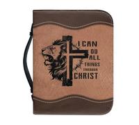OPENARTUP Housse de bible en cuir synthétique avec poche zippée et porte-stylo, sac de bible pour l'église portant des accessoires, « I Can Do All Things Through Christ »