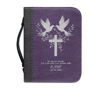 OPENARTUP Housse de bible en cuir violet avec poignée et poche, sac bible imperméable avec fournitures d'étude, « Do Not Be Afraid for I Am with You »