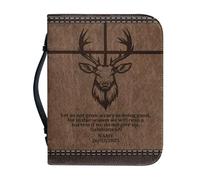 OPENARTUP Housse de bible en forme de cerf avec poche pour marque-page, sac de bible en cuir synthétique, étui de transport avec verset de la Bible, fournitures d'étude biblique extra large, Let Us