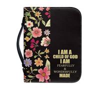 OPENARTUP Lion of Judah Bible Cover PU Leather Bible Case for Men, Brown Bible Case with Handle Pocket, Tote Bags with Study Supplies, For When I Am Weak Then I Am Strong