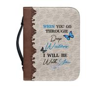 OPENARTUP Sac de bible papillon avec poche marque-page, couvertures de Bible en cuir PU, étui de transport de la Bible avec verset de la Bible, fournitures d'étude de la Bible, lorsque vous allez dans