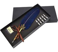 OPENDGO Ensemble de plumes à encre pour calligraphie avec plume d'oie antique en cuivre - Ensemble de stylo plume et encrier avec 5 pointes de différentes tailles