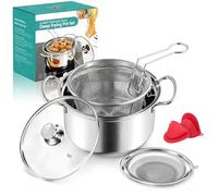 OPENICE - Cocotte à frire avec panier en acier inoxydable avec couvercle et filtre à huile pour cuisinière à frire, bouillir, petite friteuse pour 1 à 3 personnes