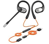 OpenRock Link 10 - Écouteurs filaires ouverts, double microphone avec réduction du bruit IA et microphone rotatif à 240 °, interfaces USB-C et USB-A pour appels professionnels et réunions