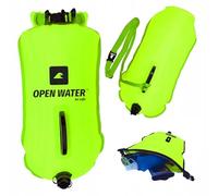 OPENWATER Bouée de natation gonflable XL - grande bouée de sécurité avec une poche pour les choses 28L vert fluo