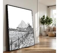 Opéra, croquis en noir et blanc sur toile, œuvre d'art murale représentant une architecture emblématique, peinture de vue sur le front de mer, décoration de paysage urbain (50 x 70 cm / sans cadre)