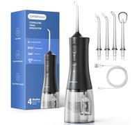 Operan Hydropulseur dentaire sans fil de 300 ml, hydropulseur portable pour les dents, 4 modes d'impulsion, irrigateur buccal étanche IPX7 avec 4 pointes, autonomie de 21 jours pour voyage, maison