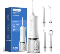 Operan Hydropulseur pour le nettoyage des dents, 300 ml, hydropulseur dentaire sans fil, rechargeable, avec 4 modes, 4 embouts de jet, étanche IPX7, pour la maison et les voyages (blanc) + 1 paquet