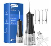Operan Pics d'eau pour le nettoyage des dents et la soie dentaire, kit d'hydropulseur de voyage à 4 modes avec 4 embouts, hydropulseur portable de 300 ml pour les dents, hydropulseur sans fil pour le