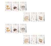 Operitacx 12 Pochettes en Papier Thème Animaux Forêt avec 2 Feuilles D'autocollants, 12pcs Paquet Présents pour Fête D'anniversaire, Compact et Pratique pour Bonbons et Petits Jouets