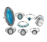 Operitacx 1ensemble Anneaux pour Doigts Alliage Anneaux Vintage Imitation Turquoise pour Femmes Bagues de Phalange Style Bohème Bijoux de Mode Rétro pour Cadeaux et Occasions Spéciales