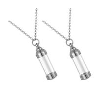 Operitacx 2 Pièces Collier Urne Funéraire en Acier Inoxydable Argenté Pendentif en Verre de Bouteille, Design Unique, Espace de Rangement pour Cendres D'animaux, Bijou Commémoratif Élégant