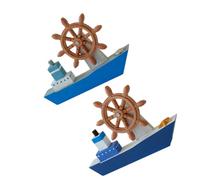 Operitacx 2 Pièces Modèle de Voilier en Bois Bleu et Blanc Style Méditerranéen, Décoration de Centre de Table Côtière pour Sandales Femme, Ornement Artistique pour Mariage et Fête Nautique