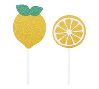 Operitacx 24 Pièces Décorations Gâteau Citron en Papier Pailleté Jaune, Cake Toppers pour Fête D'anniversaire, Table Dessert, Design Adorable pour Bébé et Fille