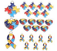 Operitacx 24pièces Lot De Breloques Alliage Pour Sensibilisation à Autisme Pendentifs Puzzle Pour Création De Bijoux Diy Et Anticorrosion Accessoires Cadeau Et Décoration