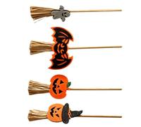 Operitacx 4 Pièces Décoration Halloween Embellissements Citrouille et Chauve-souris Sorcière avec Balai en Bois et Tissu pour Activités Créatives en t Centre de Table