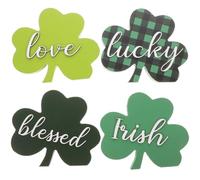 Operitacx 4 Pièces Ornement Trèfle en Bois pour Saint-Patrick, Décor | Bois, Format Compact et Autoportant, pour Table Plate, Bureau et Présentation Saisonnière