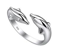 Operitacx Anneau Ouvert Créatif en Cuivre Argenté Motif Deux Dauphins Bijou Élégant pour Usage Quotidien et Occasions Festives