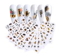 Operitacx Autocollants pour Manucure 6 Pièces en Papier Motifs Feuilles, Constellation et Diamant 3d, Faciles à Appliquer pour Décoration Ongle DIY à Domicile