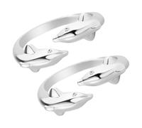Operitacx Bague Ouverte à Deux Dauphins en Cuivre Argenté, Lot de 2 Pièces, Ajustable Confortable Usage Quotidien et Présent D'anniversaire pour Femme Élégante