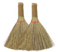 Operitacx Balais de Nettoyage en Paille de Riz Lot de 2 Manche Court Balai Naturel Cuisine et Bureau Nettoyage Intérieur et Extérieur Outil de Ménage Pratique