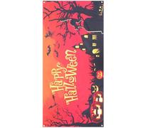 Operitacx Bannière Décorative d'halloween en Polyester Orange pour Clôture et Jardin, Toile de Fond Réaliste et Colorée pour Séance Photo et Fête