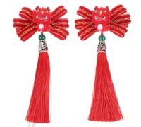 Operitacx Barrettes à Cheveux Chinoises à Nœud en Velours Rouge Pompons, Paire de Pinces Esthétiques pour Adolescentes, Accessoires Coiffure pour Nouvel An Chinois, Style Traditionnel