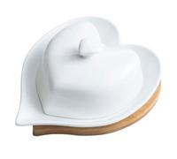 Operitacx Beurrier en Céramique de Cœur Élégant Base en Bois, Plat de Conservation des Aliments Décoratif Maison Rangement du Beurre
