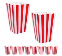 Operitacx Boîtes à Popcorn Récipient Pratique pour Popcorn et Biscuits Lot de 10 en Papier Rouge Imprimé Rayures pour Soirée Cinéma ou Fête