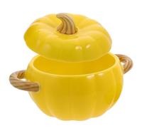 Operitacx Bol à Soupe Citrouille avec Couvercle 1500ml en Céramique | Jaune, Double Anses, Nettoyage Facile, Réutilisable, pour Repas Festif et Restaurant