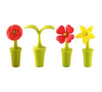 Operitacx Bouchons de bouteille de vin 4Pcs en silicone, motifs Rose, Sunflower, Clover et Leaf, pour fête et bar, garde le vin fermé
