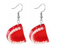 Operitacx Boucles D'oreilles Goutte en Résine Rouge de Dent Exagérée, Design Amusant et Original pour Activités de Jeu de Rôle et Halloween
