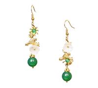 Operitacx Boucles D'oreilles Pendantes en Agate Verte Festival de Printemps Style Ethnique Chinois avec Coquillage ou Rencontrer les Parents