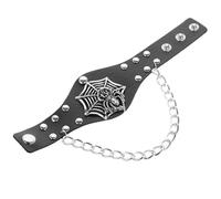Operitacx Bracelet Punk Tête de Mort Large en Pu et Métal, Design Toile D'araignée Halloween, Réglable et Confortable pour Hommes et Femmes Style Rock Gothique