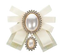 Operitacx Broche Nœud Élégant Femme Perle Simulée et Cristaux, Épingle à Revers en Tissu Blanc pour Vêtements et Occasions Spéciales