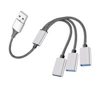 Operitacx Câble Répartiteur USB 3 Ports Multifonction Compact pour Ordinateur Portable et Voiture, Adaptateur USB 1 Mâle vers 3 Femelles Argenté, Transfert Rapide et Alimentation Multiple,