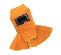 Operitacx Casquette de Soudure Cuir Résistant à Haute Température avec Châle Protecteur Orange pour Protection Complète Lors de Soudage Industriel