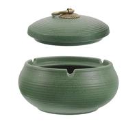 Operitacx Cendrier Céramique Vert et Fonction Anti-Renversement avec Couvercle Coupe-Vent, Design Moderne Expérience de Fumeur Sûre pour Bureau ou Usage Extérieur