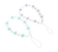 Operitacx Chaîne De Téléphone En Perles Charme Floral Pour Femme, Dragonne Pratique En Matériau Solide, Lot De 2 Pièces Violet Et Vert, Accessoire Esthétique Anti-perte Pour Portable