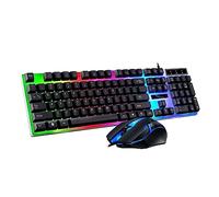 Operitacx Clavier Filaire et Souris Ergonomique Noirs avec Rétroéclairage LED pour Jeu Conception et Anti-Projection de Liquide