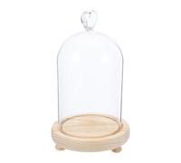Operitacx Cloche en Verre Cœur avec Socle en Bois, Finition Lisse et Sécurisée pour Protéger Figurines en Argile, pour Décoration Cabinet ou Étagère