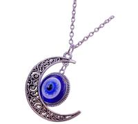Operitacx Collier Œil Bleu en Alliage et Cristal Pendentif Œil Maléfique et Lune, Bijou Unisexe Créatif et Décoratif, Charme Unique et Délicat pour Attirer L'attention