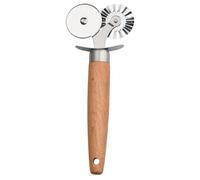 Operitacx Coupe-pâte Double Roue avec Manche en Bois, Roulette à Pâte Cannelée en Acier Inoxydable, Outil de Découpe Confortable et Résistant pour Usage Domestique et Couleur Aléatoire