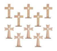 Operitacx Croix Décorative Chrétien 10 Pièces en Bois, Beige Style Rustique | Ornement Ajouré Support, Affichage Bureau, Usage Fête ou Art, Effet Classique et Discret