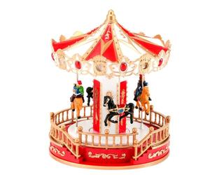 Operitacx Décoration de Noël animée à LED, manège à Bascule, boîte à Musique Lumineuse, carrousel Rotatif avec lumières, Centre de Table pour cheminée et Village de Noël intérieur