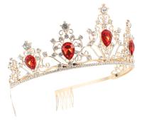 Operitacx Diadème de Mariée Rouge en Alliage et Pierre Blanche | Style Élégant Vintage Romantique, Éclat Scintillant, Peignes de Maintien Sûrs, pour Chignons Épais et Cérémonies