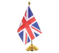 Operitacx Drapeau de Table Britannique Miniature avec Mât Doré et Socle Stable, Tissu Grand Teint, Décoration de Bureau et Salle de Réunion, pour Négociations et Événements Professionnels