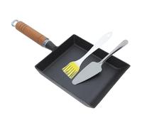 Operitacx Fer Poêle à Omelette Japonaise Rectangulaire, Fond Plat | Compatible Induction et Toutes Plaques, Légère et Compacte, Finition Noire, Manche Bois Cuisine Japonaise