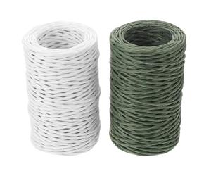 Operitacx Fil de Fer Floral 2 Mm pour Loisirs Créatifs, 2 Rouleaux de 50 M en Papier Vert et Blanc, Tiges Souples pour Compositions et Emballages Floraux, Fil Artisanal pour Bouquets